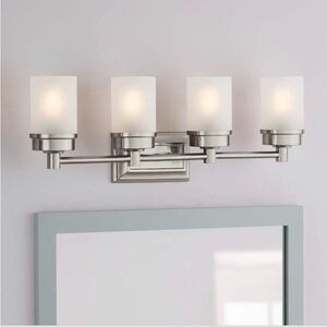 New Hampton Bay cade Brushed Nickel 4-Light Bathroom Vanity Frosted Glass Shades